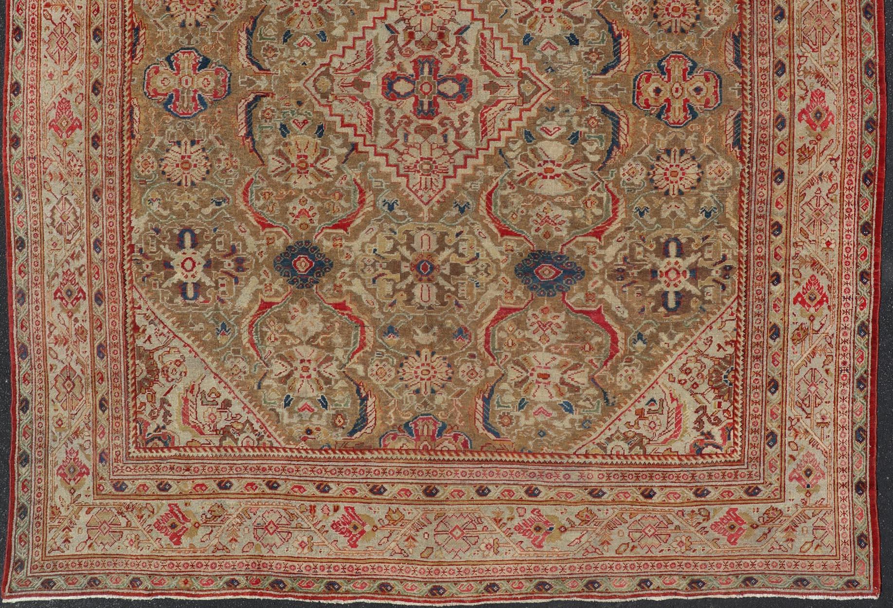 Antique Persian Sultanabad Carpet with Geometric Design In Green, Blue and Red For Sale 4