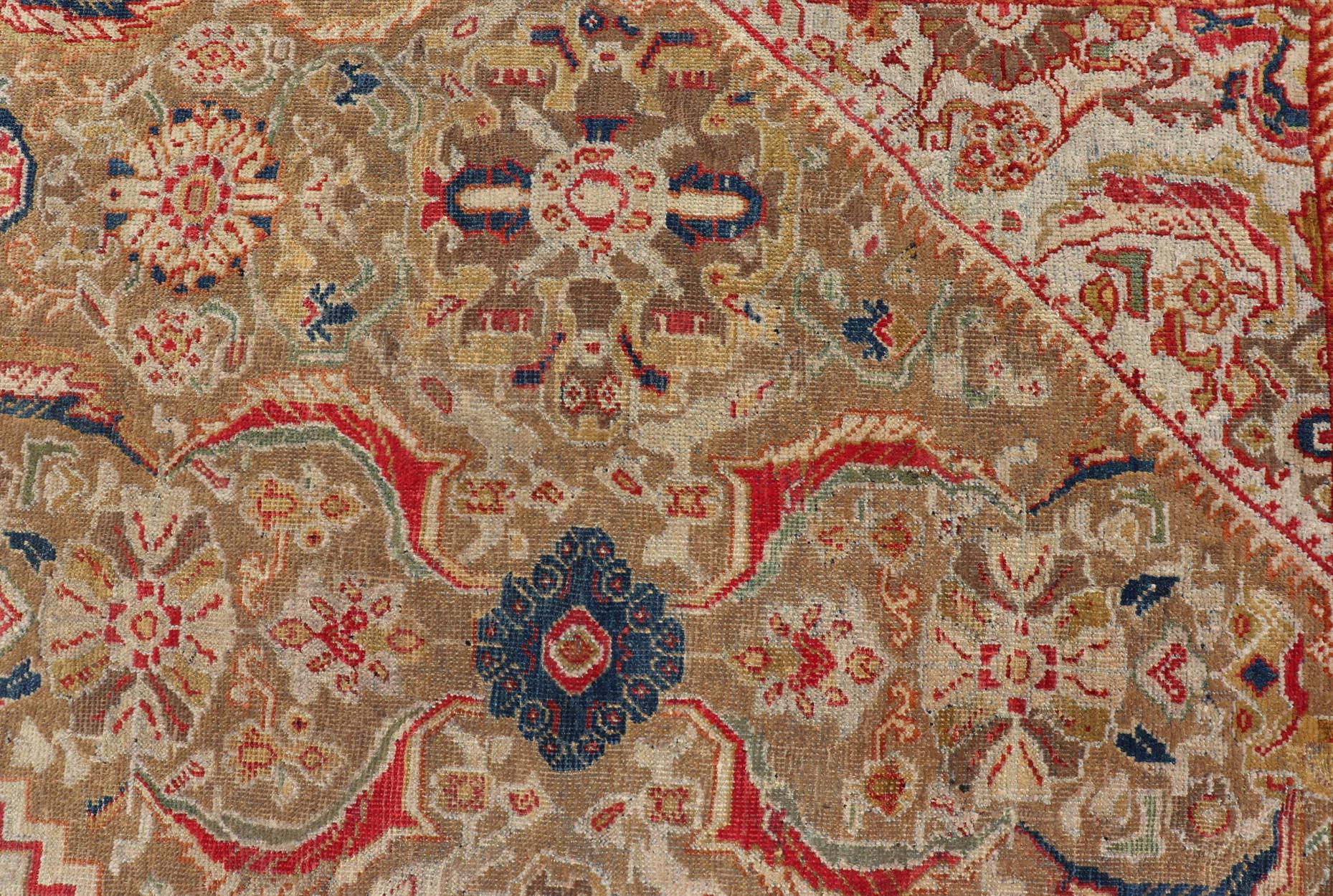 20th Century Antique Persian Sultanabad Carpet with Geometric Design In Green, Blue and Red For Sale