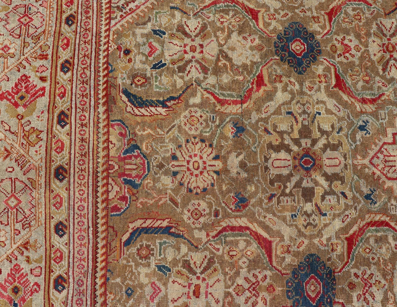 Antique Persian Sultanabad Carpet with Geometric Design In Green, Blue and Red For Sale 1