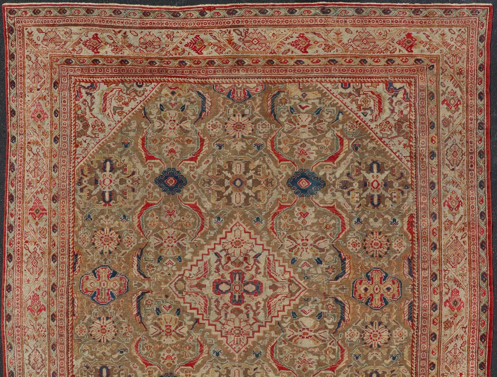 Antique Persian Sultanabad Carpet with Geometric Design In Green, Blue and Red For Sale 2