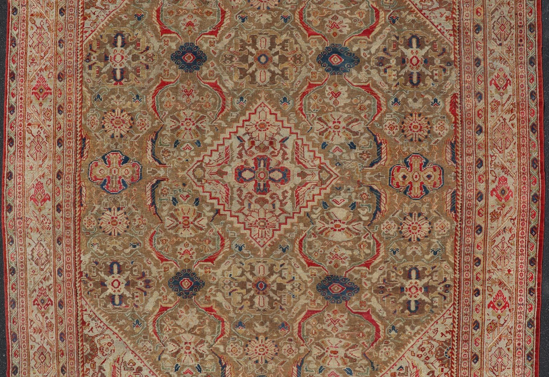 Antique Persian Sultanabad Carpet with Geometric Design In Green, Blue and Red For Sale 3