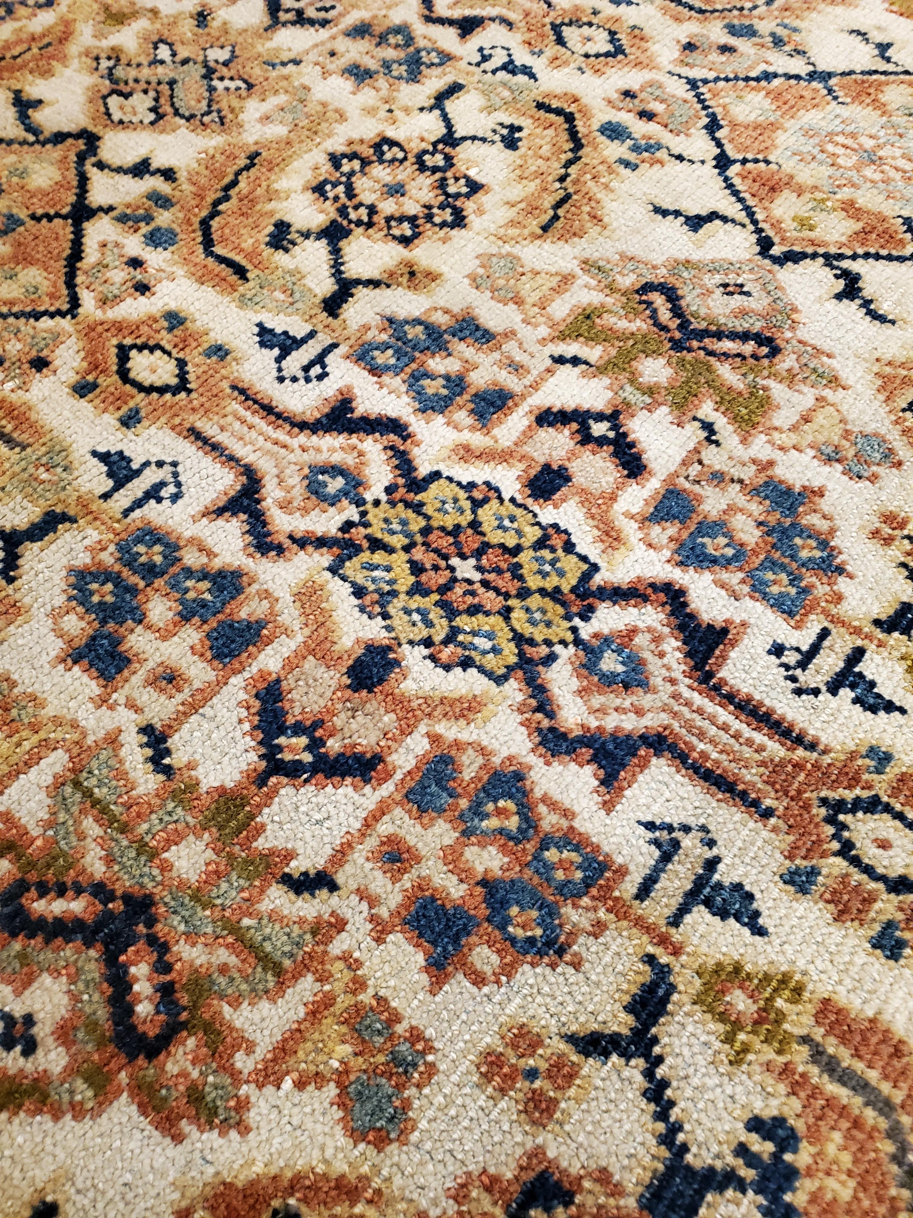 Antique Persian Sultanabad Carpet, Wool Ivory, Blue, Oriental Rug Hand Knotted In Good Condition For Sale In Port Washington, NY