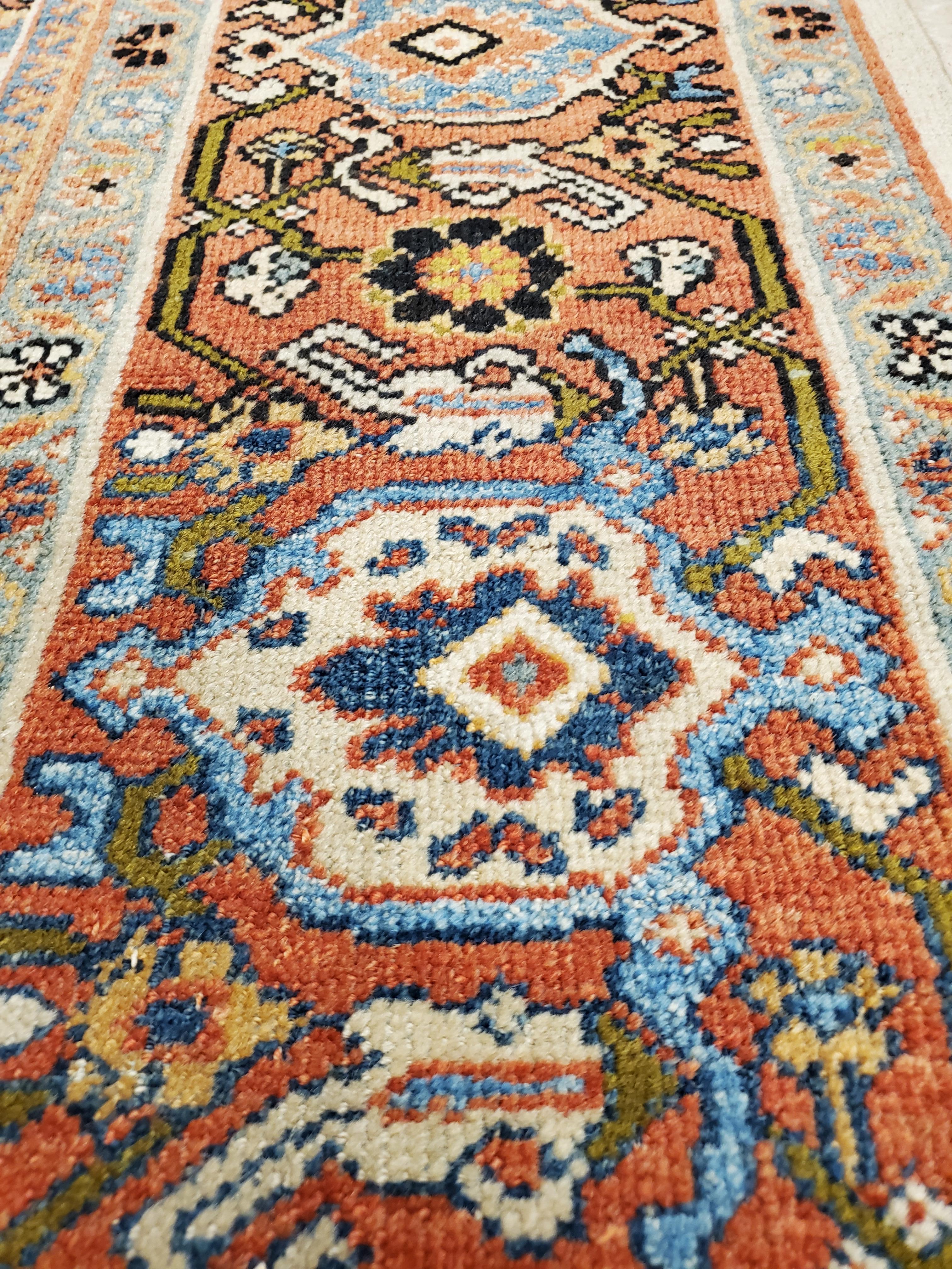Antique Persian Sultanabad Carpet, Wool Ivory, Blue, Oriental Rug Hand Knotted For Sale 1