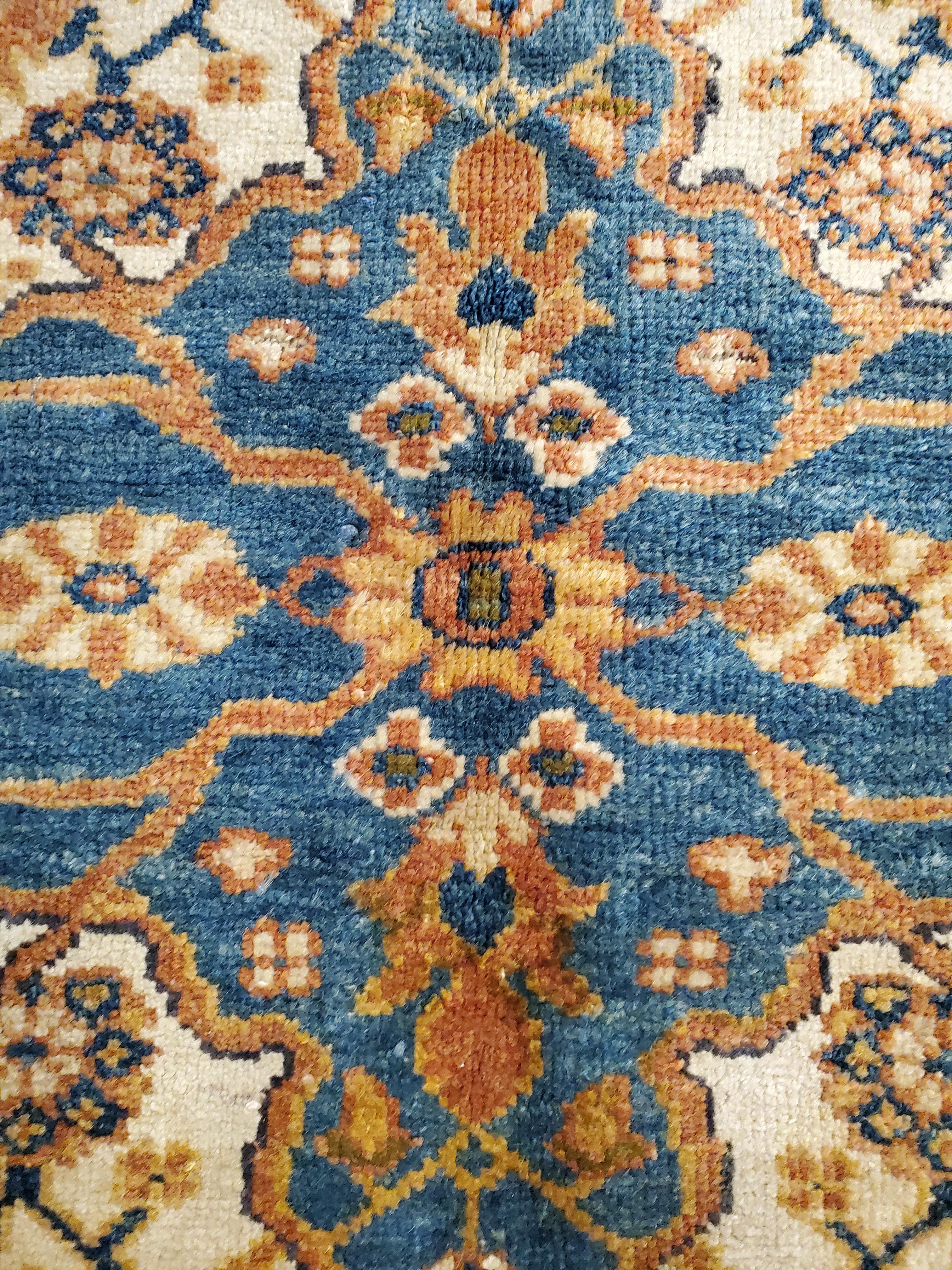 Antique Persian Sultanabad Carpet, Wool Ivory, Blue, Oriental Rug Hand Knotted For Sale 2