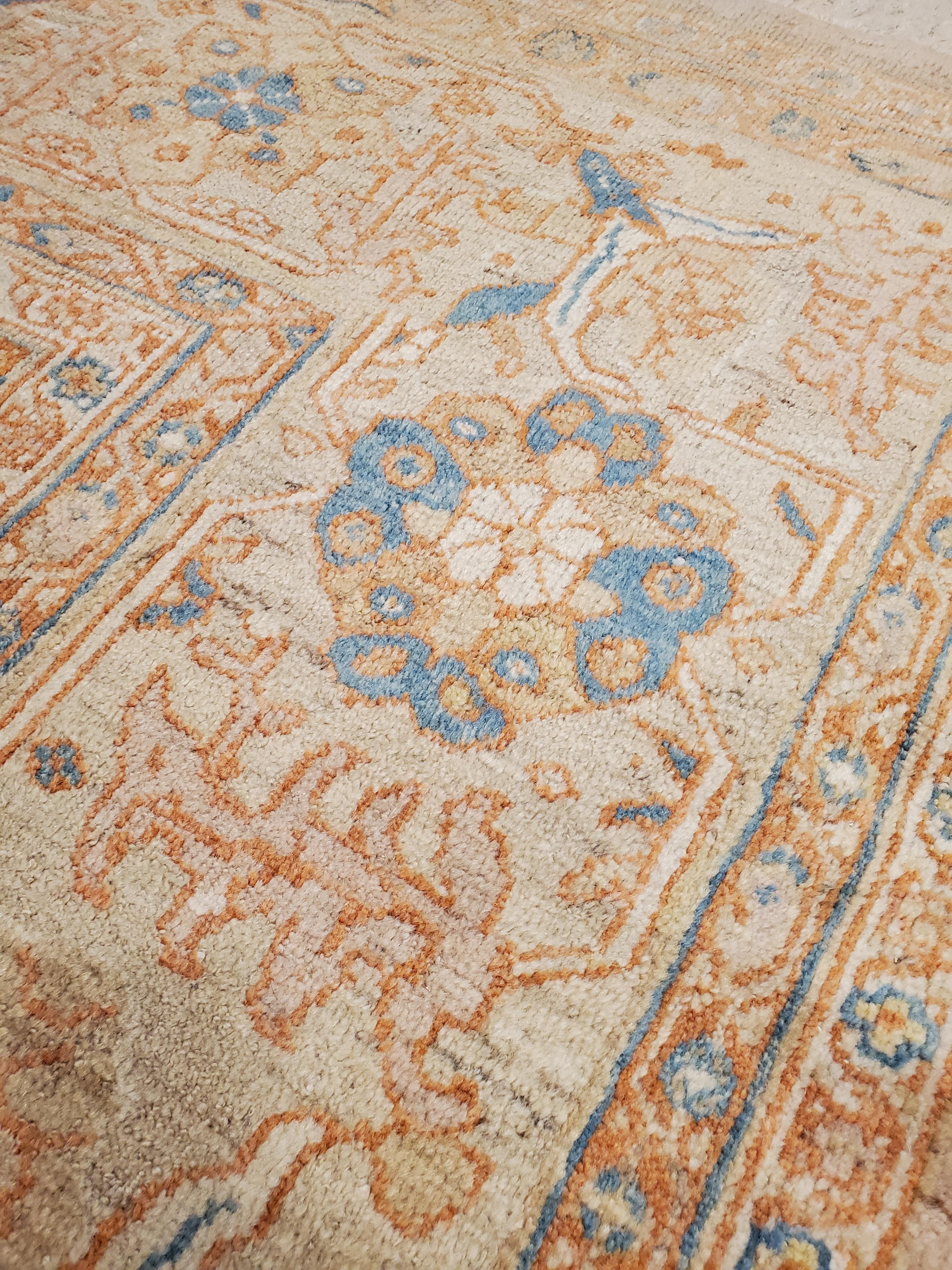 Antique Persian Sultanabad Carpet, Wool Ivory, Lt Blue Oriental Rug Hand Knotted For Sale 5