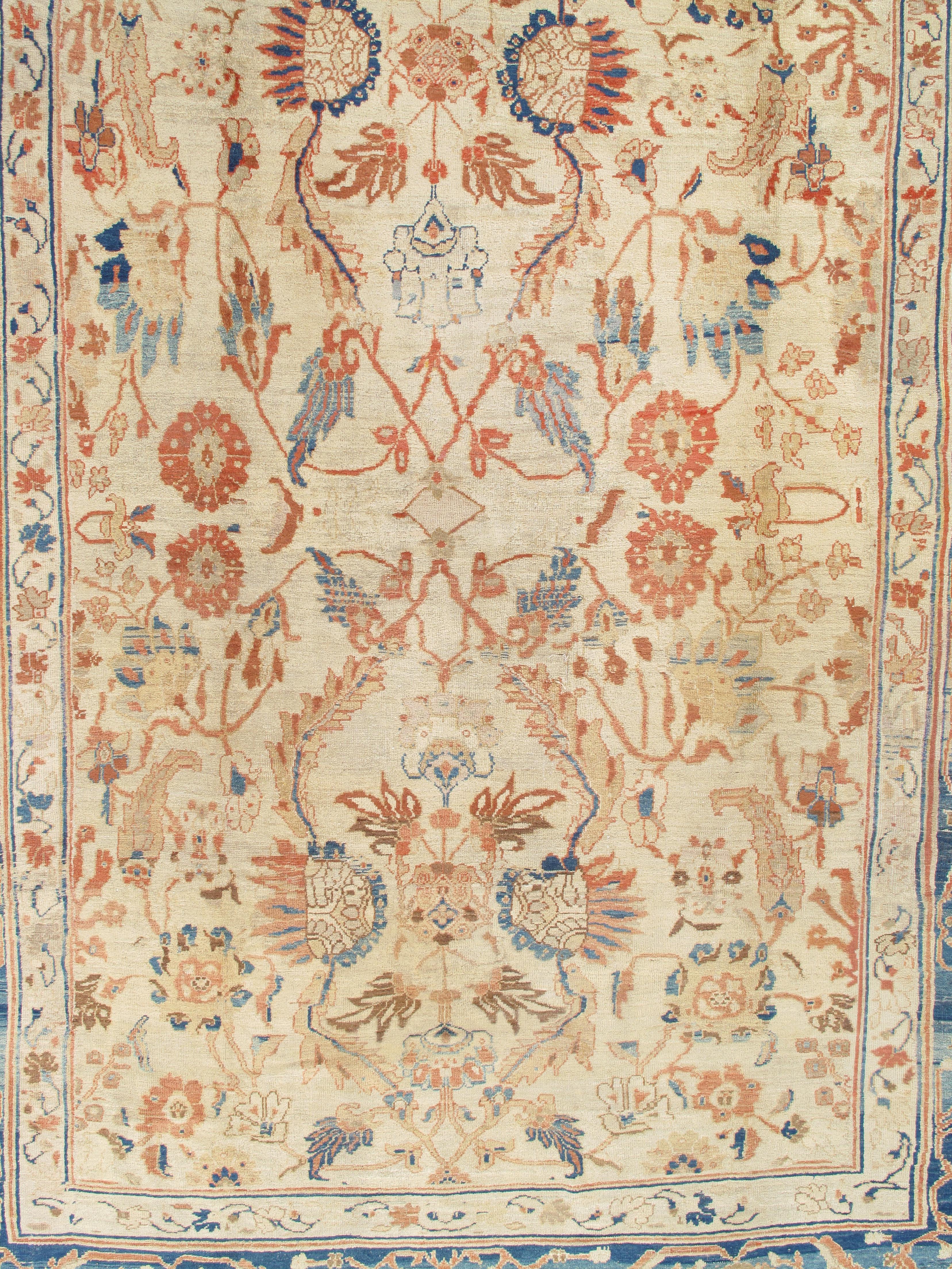 Antiker persischer Sultanabad Rugs, Wolle Elfenbein, Hellblau Orientteppich Handgeknüpft im Angebot 5