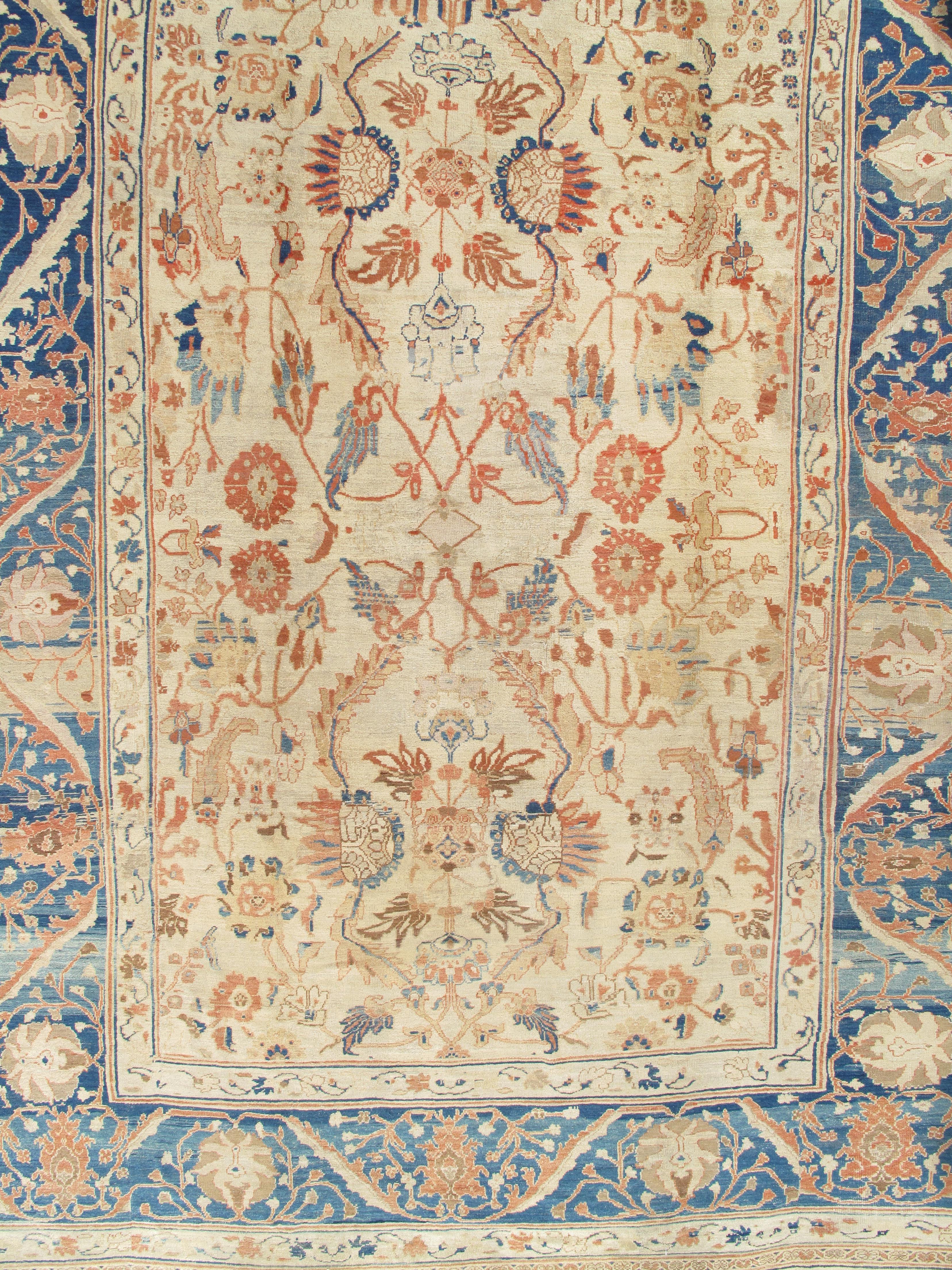 Antiker persischer Sultanabad Rugs, Wolle Elfenbein, Hellblau Orientteppich Handgeknüpft im Angebot 6