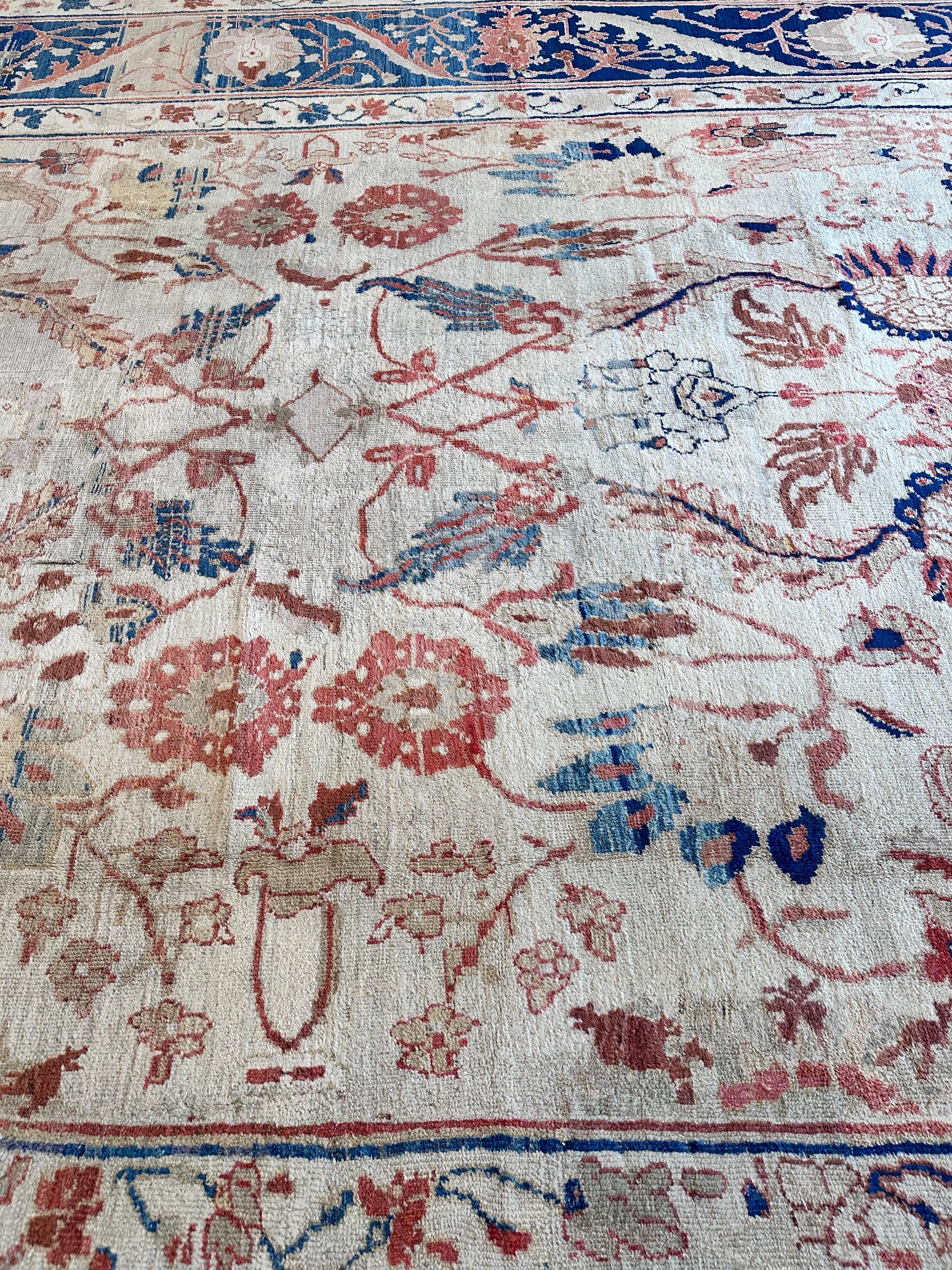 Antiker persischer Sultanabad Rugs, Wolle Elfenbein, Hellblau Orientteppich Handgeknüpft im Angebot 12