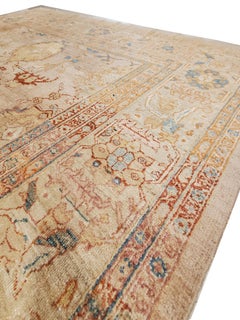 Antique Persian Sultanabad Carpet, Wool Ivory, Lt Blue Oriental Rug Hand Knotted