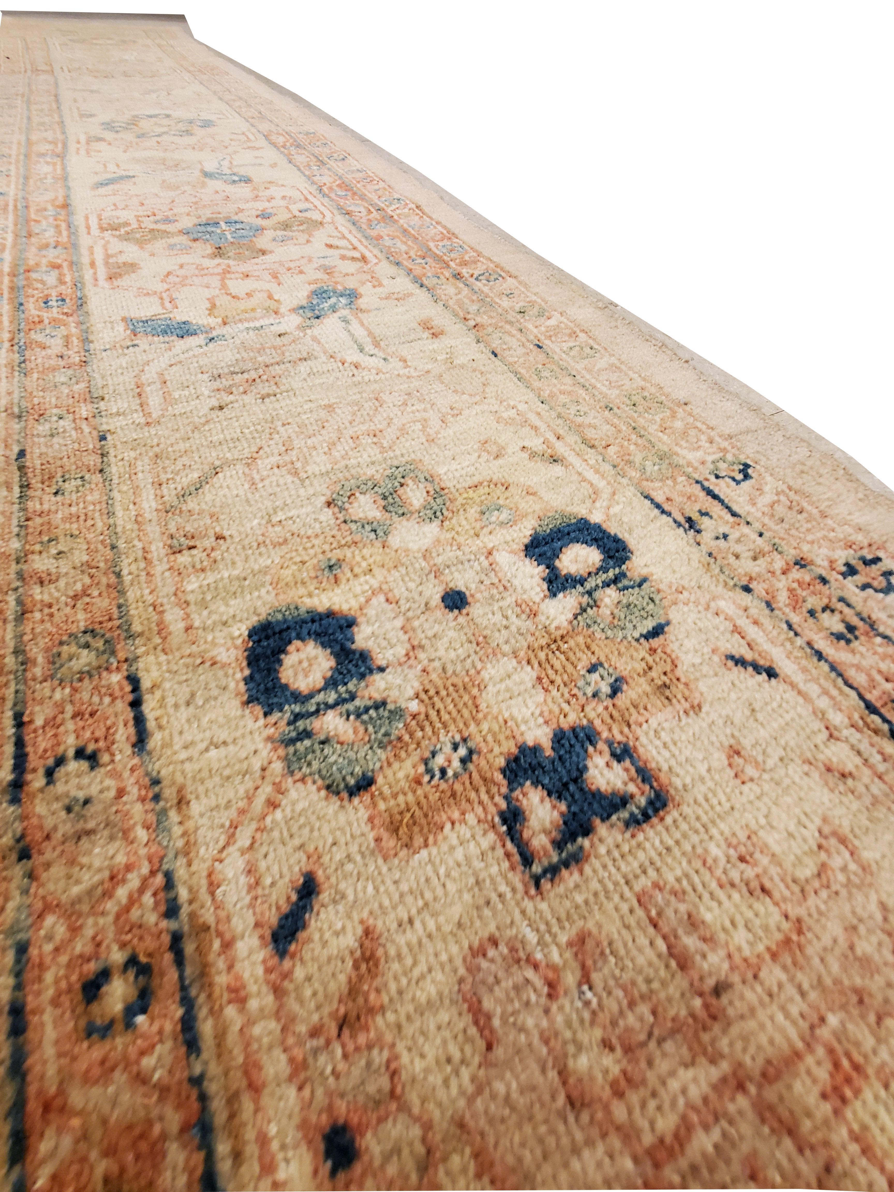 Hand-Knotted Antique Persian Sultanabad Carpet, Wool Ivory, Lt Blue Oriental Rug Hand Knotted For Sale