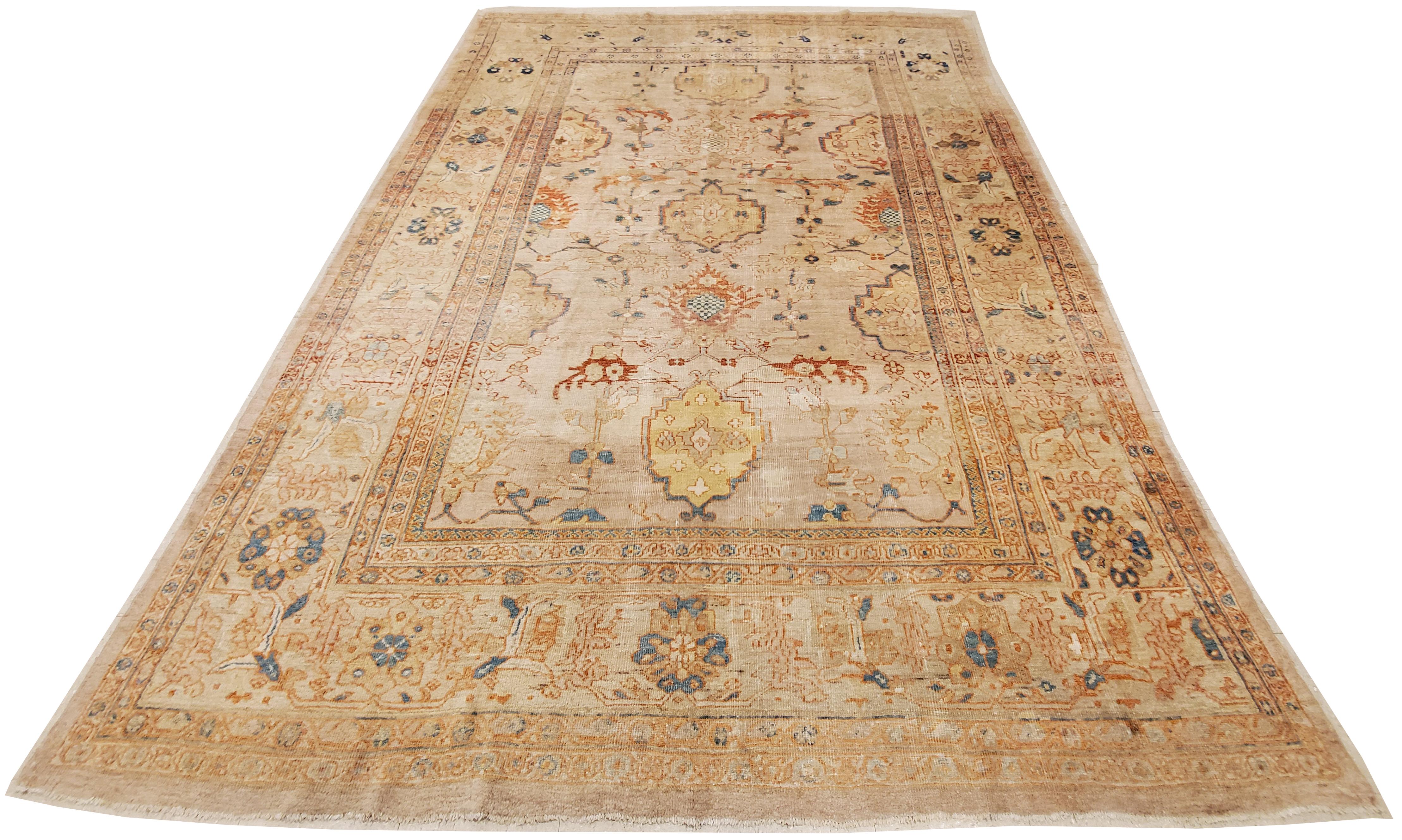 Antique Persian Sultanabad Carpet, Wool Ivory, Lt Blue Oriental Rug Hand Knotted In Excellent Condition For Sale In Port Washington, NY