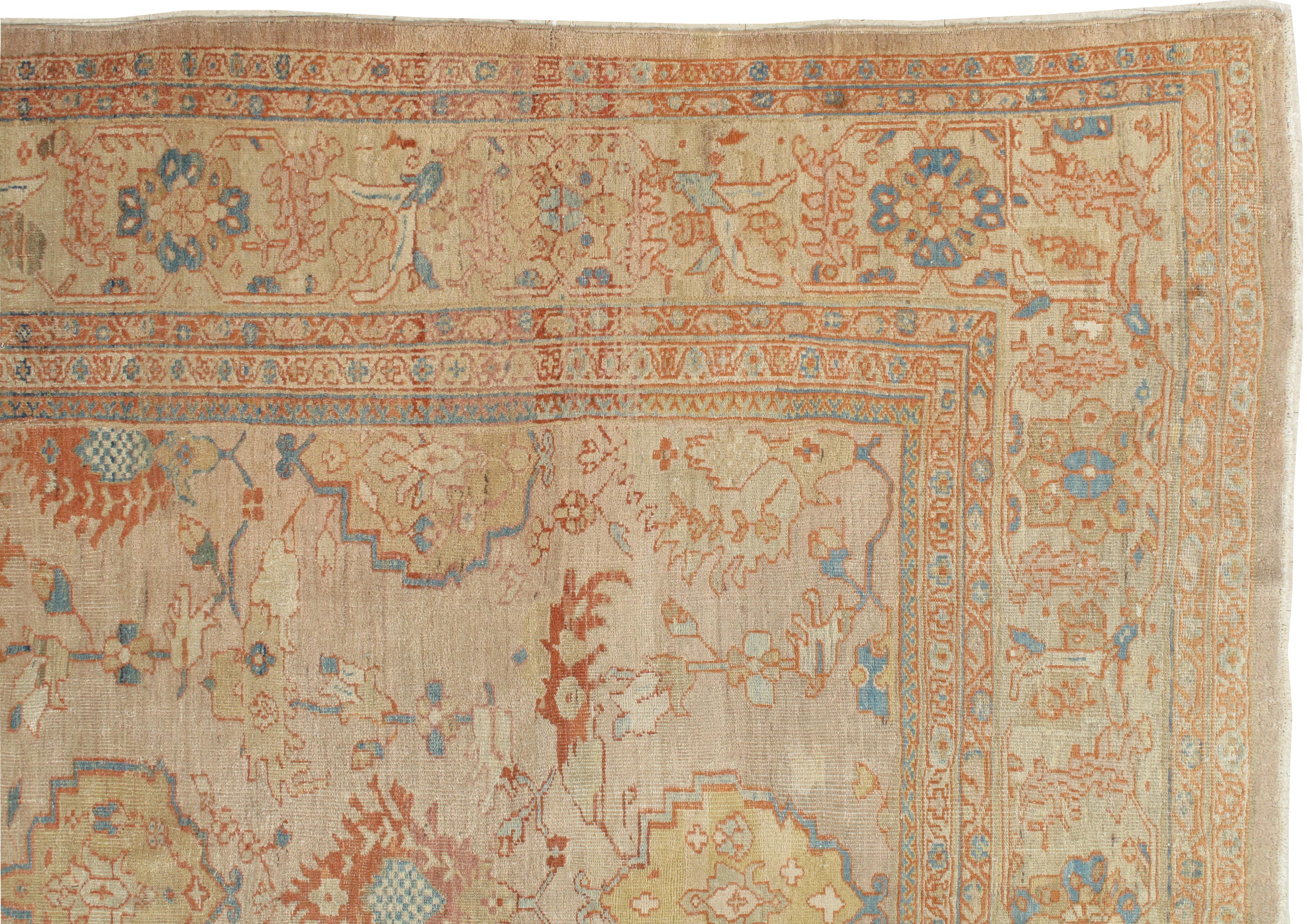 19th Century Antique Persian Sultanabad Carpet, Wool Ivory, Lt Blue Oriental Rug Hand Knotted For Sale