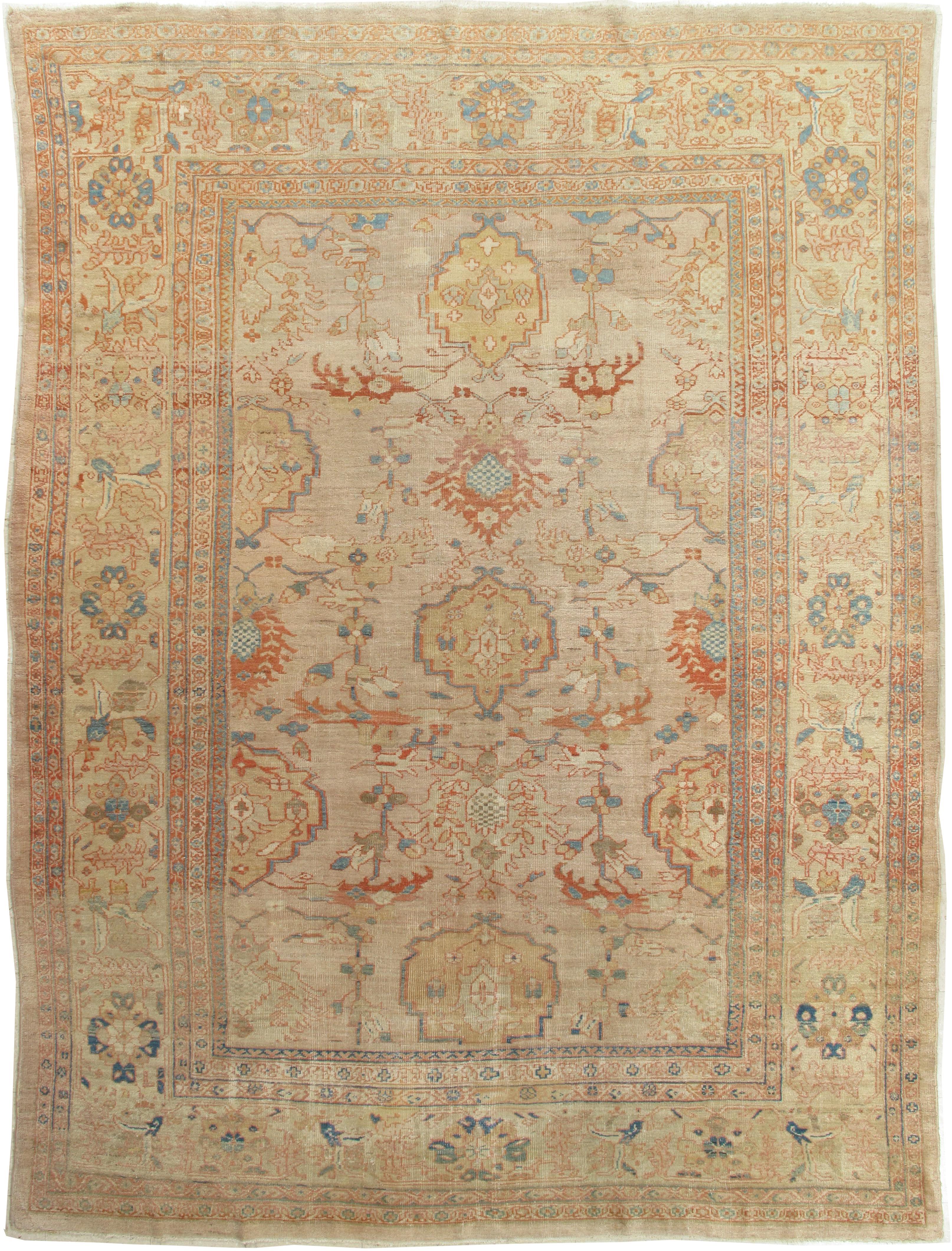 Antique Persian Sultanabad Carpet, Wool Ivory, Lt Blue Oriental Rug Hand Knotted For Sale 1