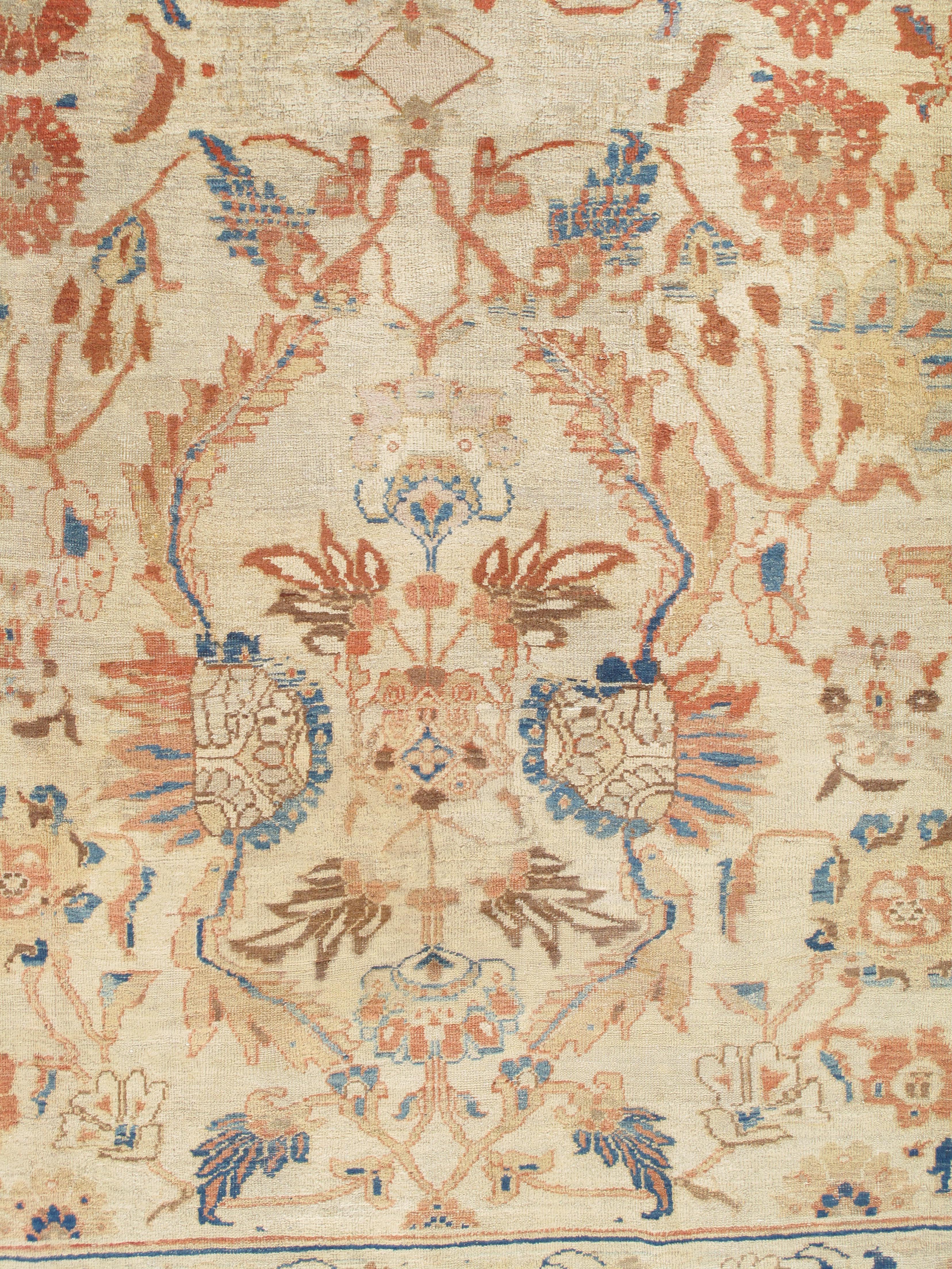 Antiker persischer Sultanabad Rugs, Wolle Elfenbein, Hellblau Orientteppich Handgeknüpft im Angebot 1