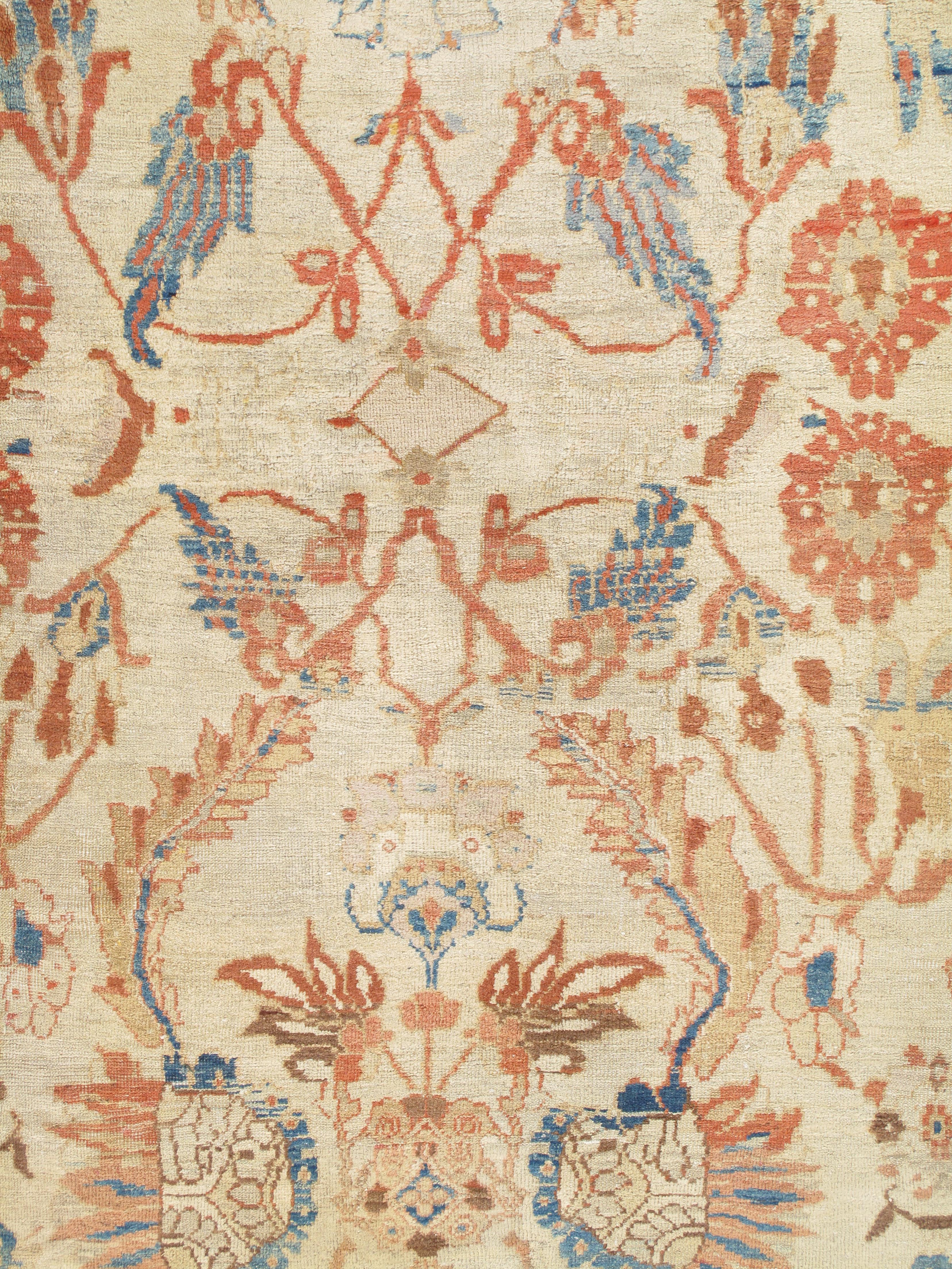 Antiker persischer Sultanabad Rugs, Wolle Elfenbein, Hellblau Orientteppich Handgeknüpft im Angebot 3