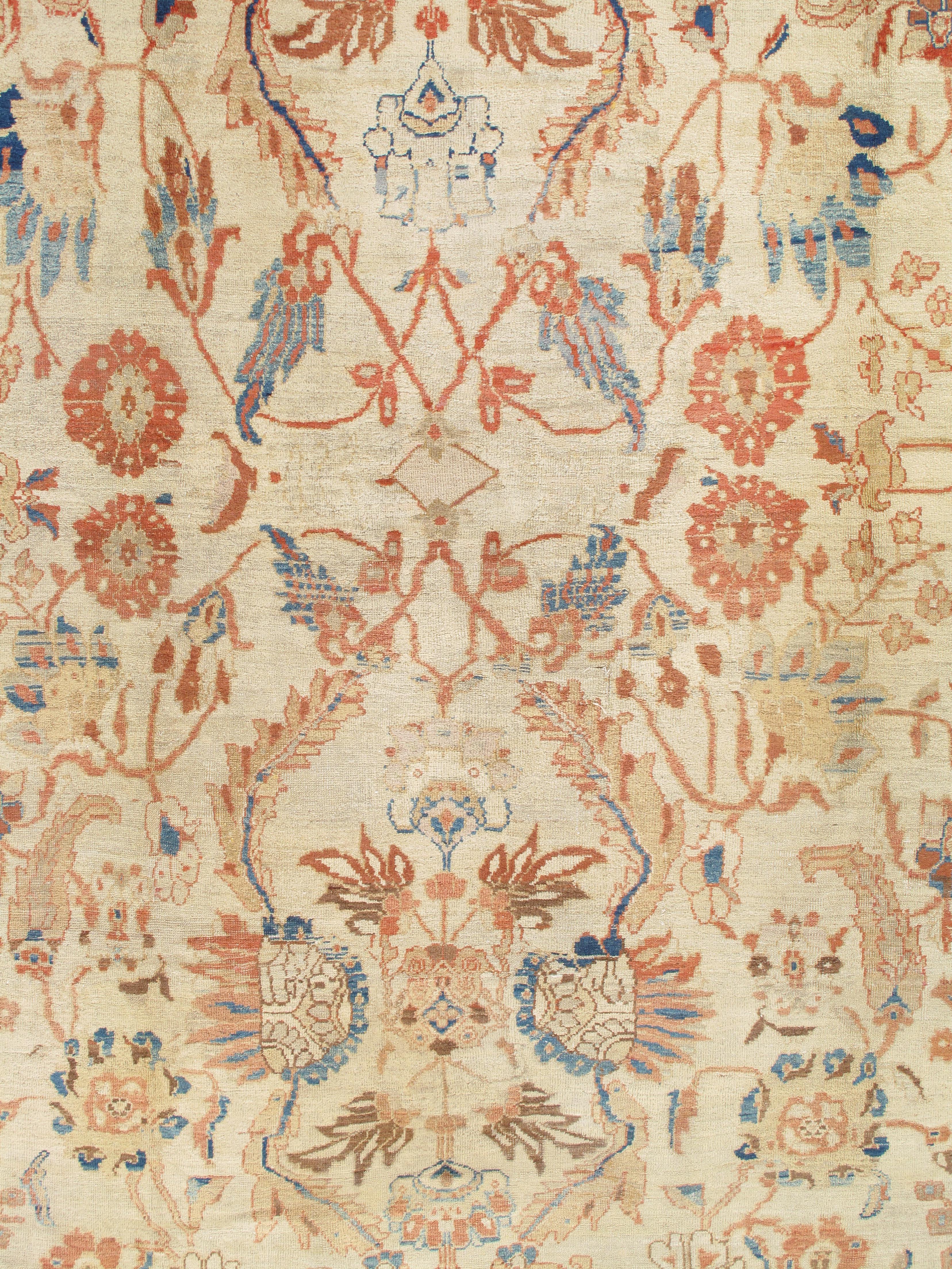 Antiker persischer Sultanabad Rugs, Wolle Elfenbein, Hellblau Orientteppich Handgeknüpft im Angebot 4
