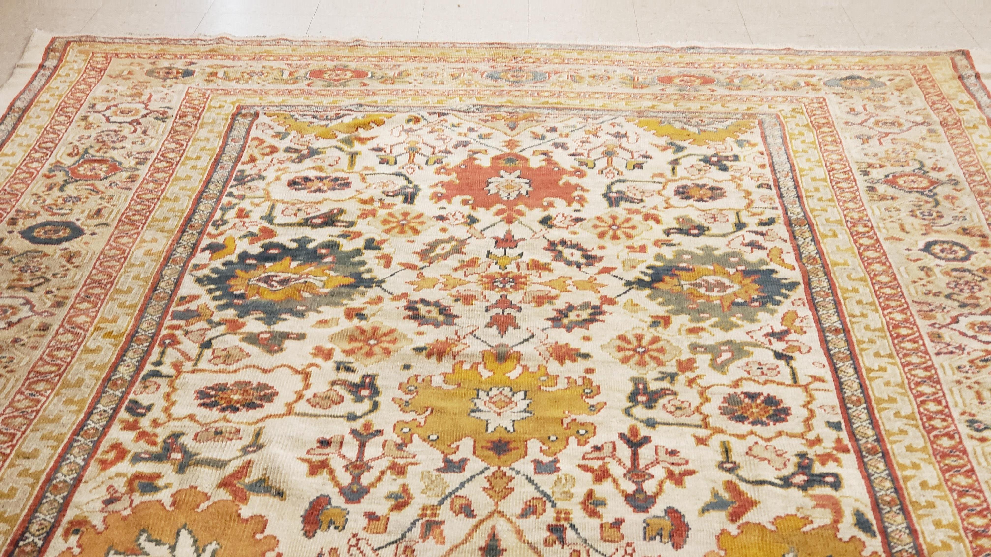 Antique Persian Sultanabad Carpet, Wool Ivory Oriental Rug Hand Knotted For Sale 6