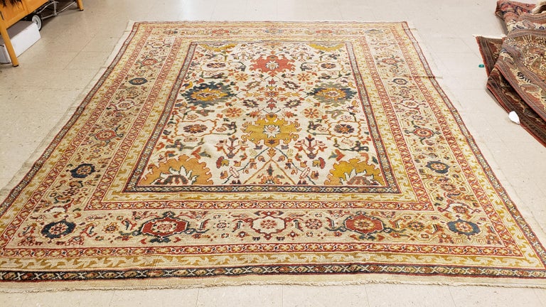 Antique Persian Sultanabad Carpet, Wool Ivory Oriental Rug Hand Knotted For Sale 7
