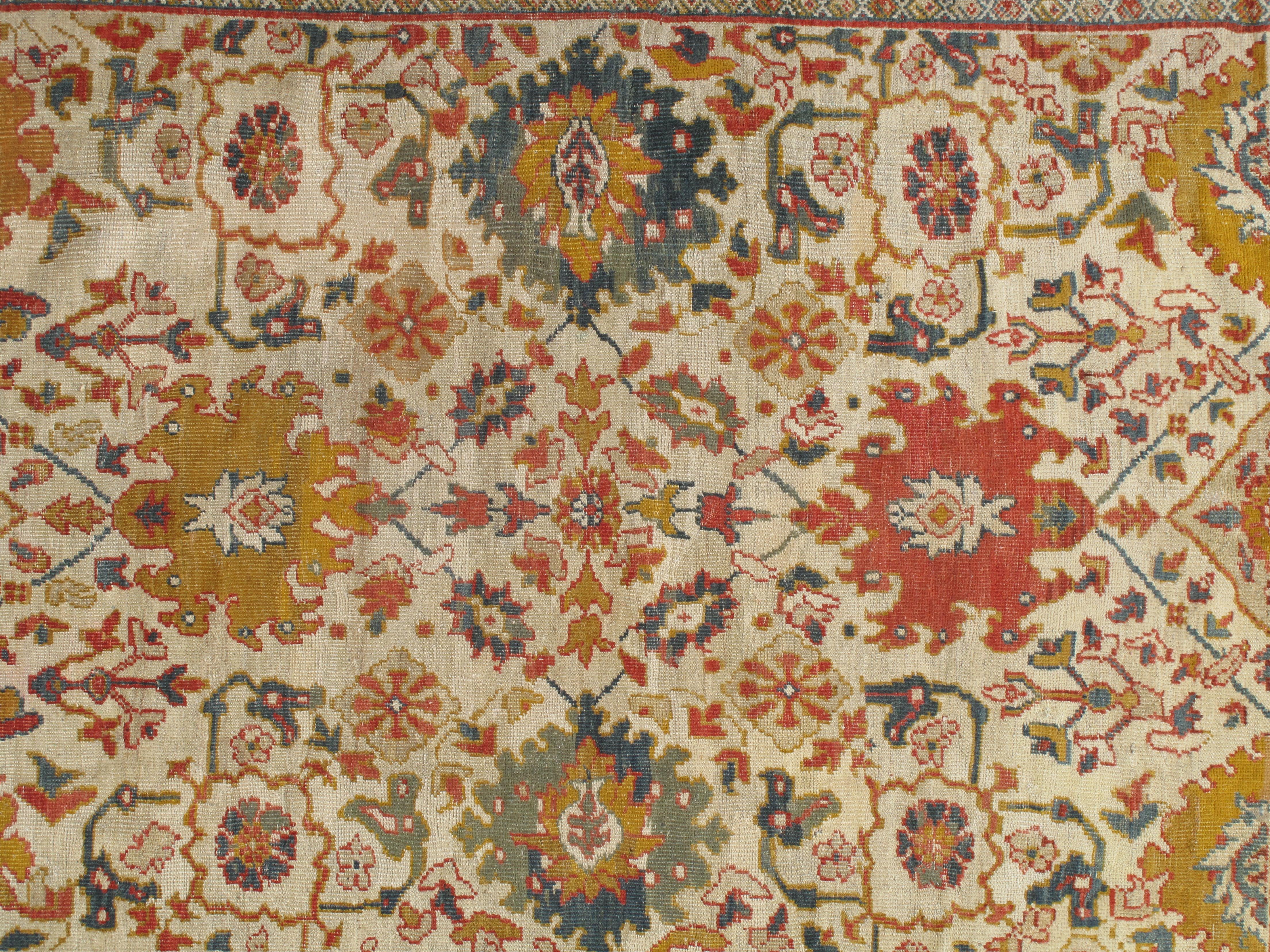 Antiker persischer Sultanabad-Teppich, elfenbeinfarbener orientalischer handgeknüpfter Wollteppich im Angebot 6