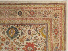 Antiker persischer Sultanabad-Teppich, elfenbeinfarbener orientalischer handgeknüpfter Wollteppich