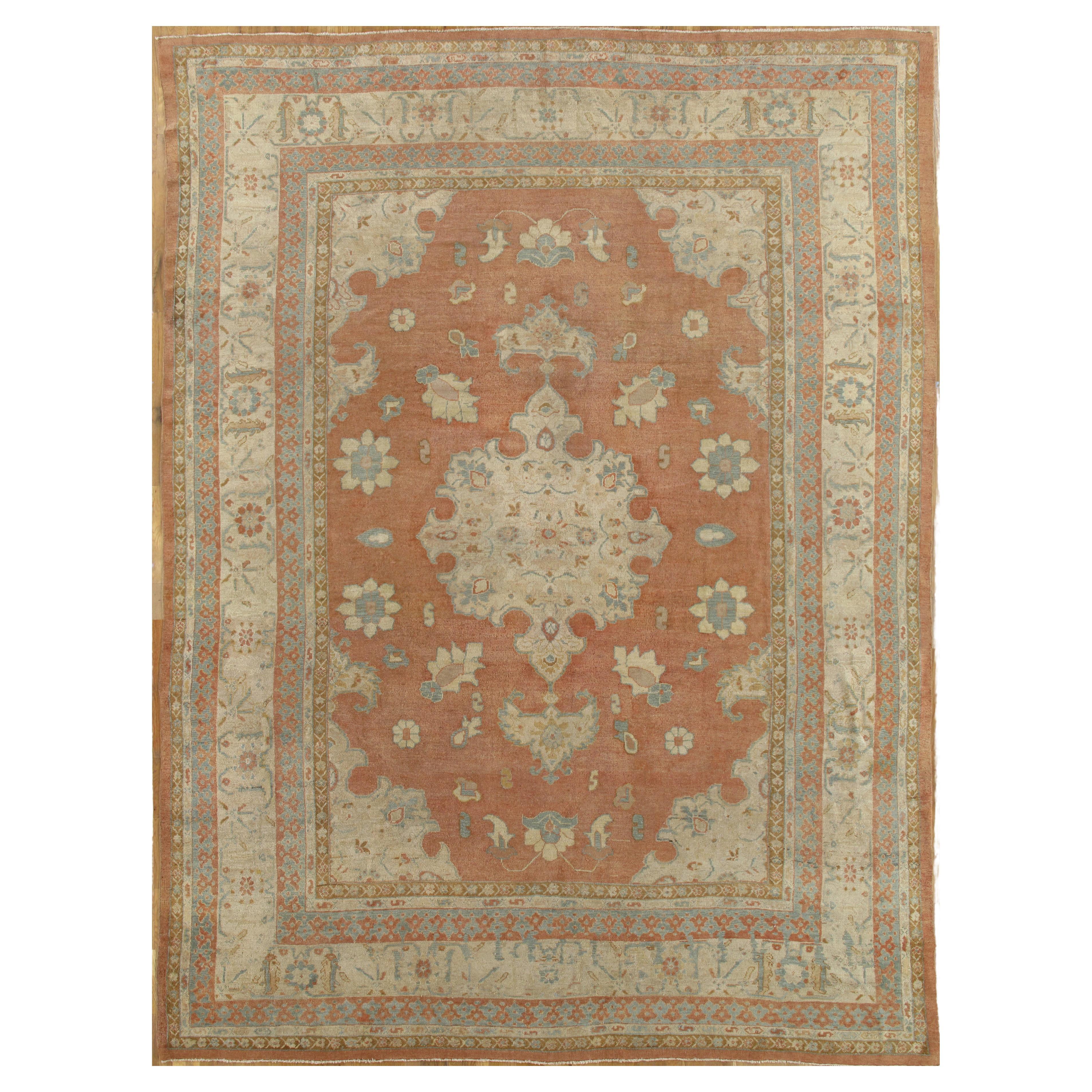 Antiker persischer Sultanabad-Teppich aus Wolle, weicher Rost, orientalischer Teppich, handgeknüpft im Angebot