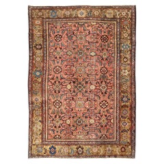 Antico tappeto persiano Sultanabad Rugs colorato con design all-over in salmone e oro