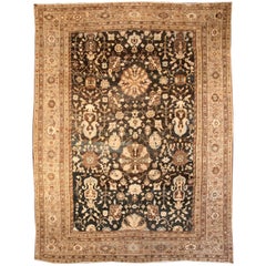 Antique Persian Sultanabad Dark Brown and Camel Handwoven Wool Carpet