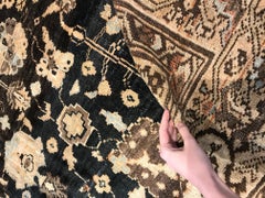 Antique Persian Sultanabad Dark Brown and Camel Handwoven Wool Carpet