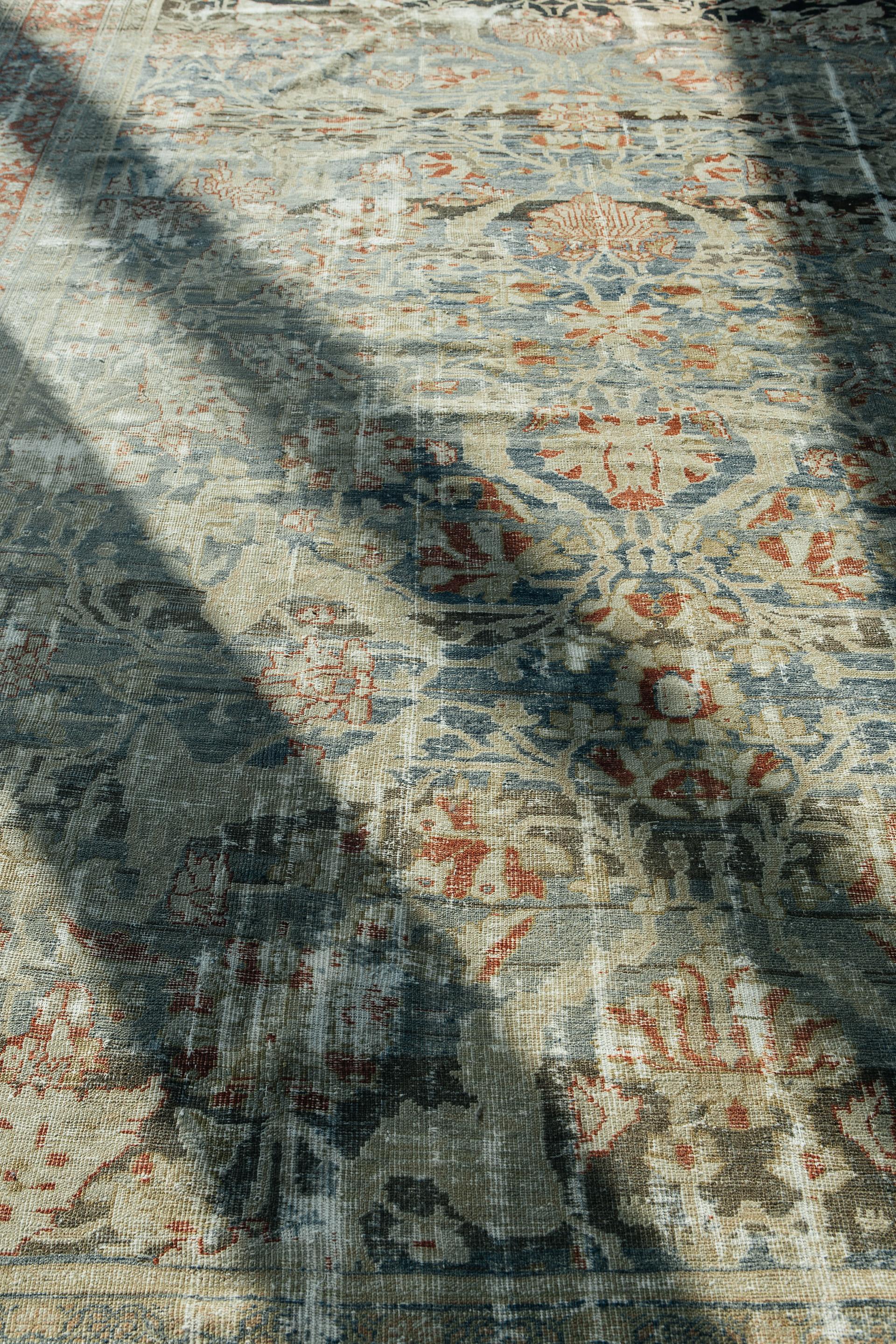 Hand-Knotted Antique Persian Sultanabad Distressed Rug For Sale