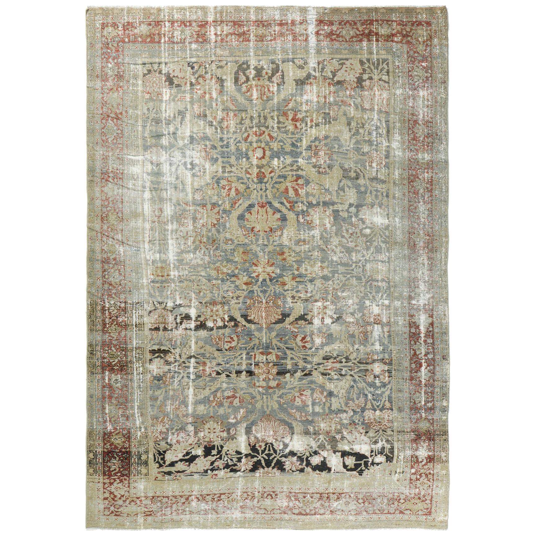 Antique Persian Sultanabad Distressed Rug For Sale