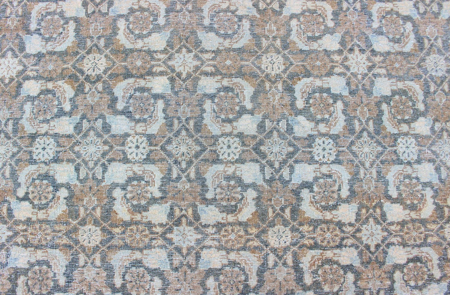 Antique Persian Sultanabad Distressed Rug in Blue, Blue Gray and Light Brown 4