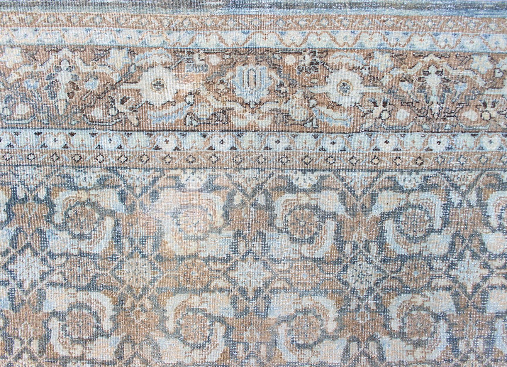 Antique Persian Sultanabad Distressed Rug in Blue, Blue Gray and Light Brown 5