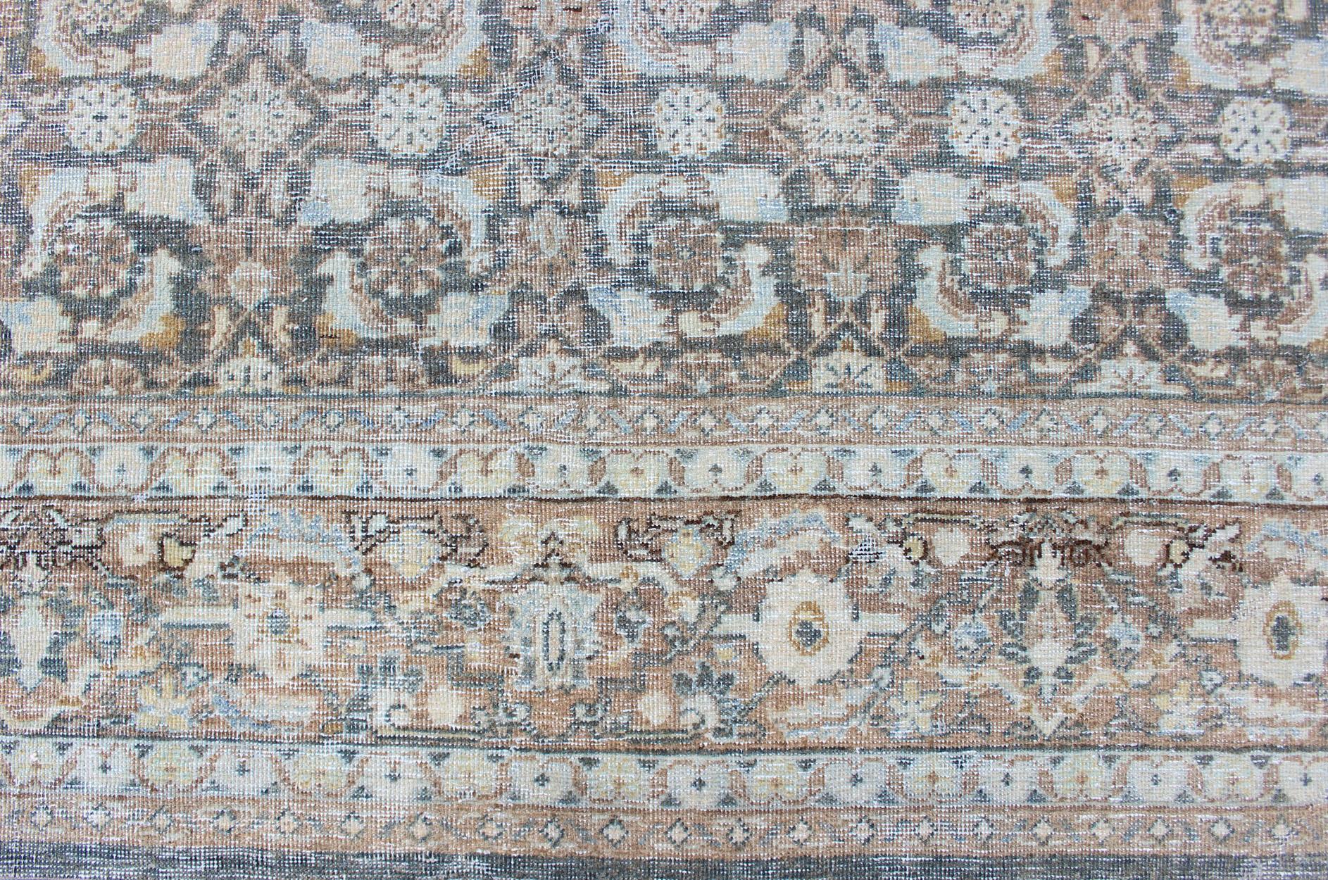 Antique Persian Sultanabad Distressed Rug in Blue, Blue Gray and Light Brown 9
