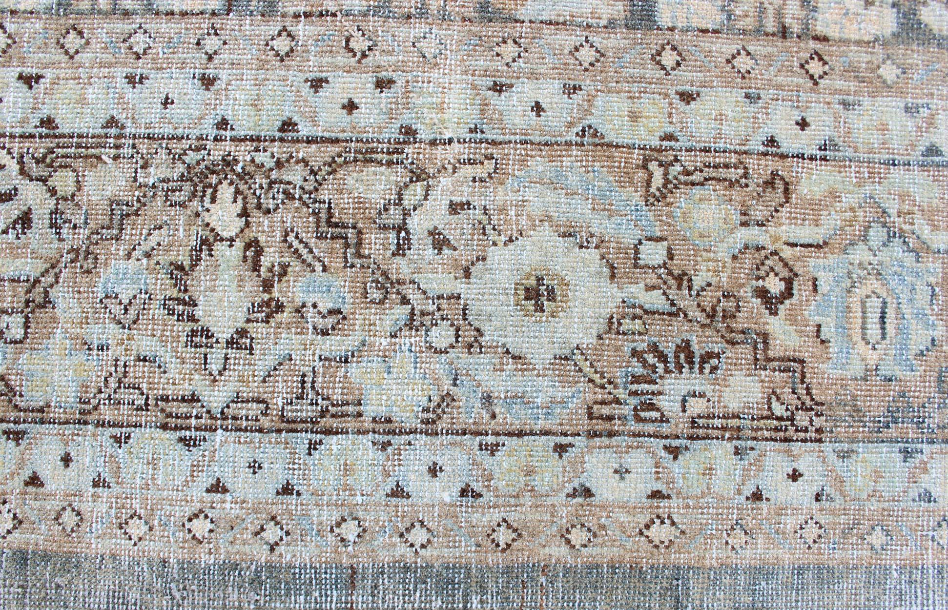 Antique Persian Sultanabad Distressed Rug in Blue, Blue Gray and Light Brown 11