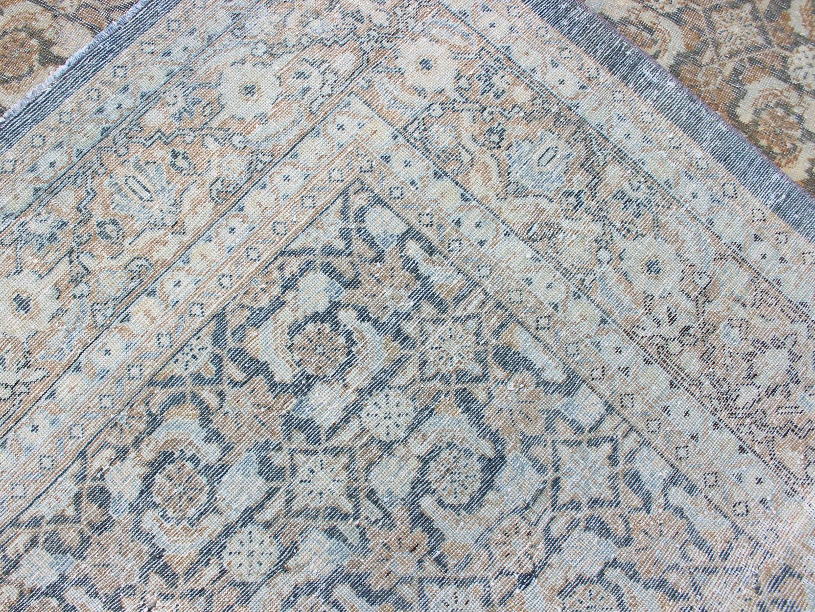 Antique Persian Sultanabad Distressed Rug in Blue, Blue Gray and Light Brown 13