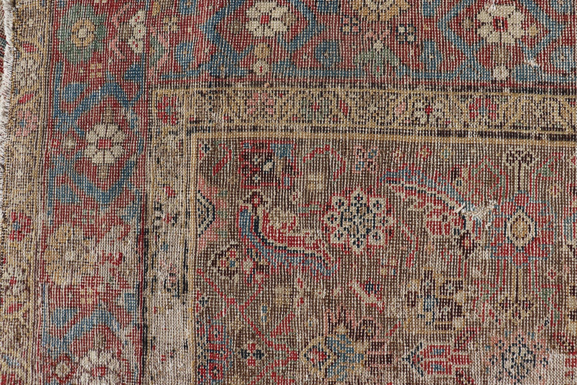 Antique Persian Sultanabad Distressed Runner with Floral Design in Jewel Tones 6