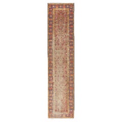 Antique Persian Sultanabad Distressed Runner with Floral Design in Jewel Tones
