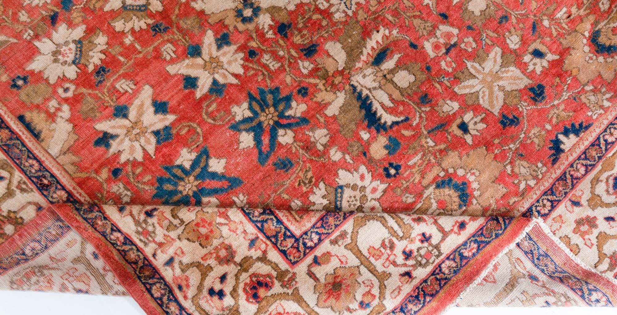 Hand-Knotted Antique Persian Sultanabad Floral Red Background Handmade Wool Rug For Sale