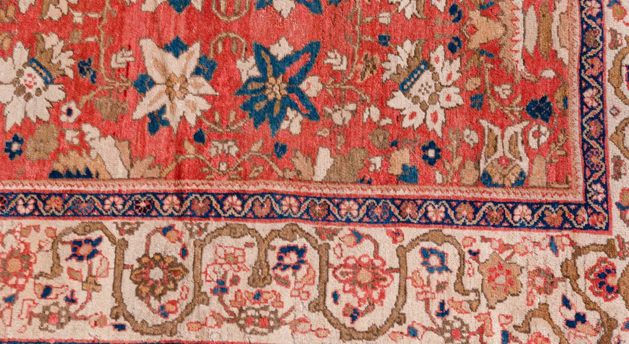 Antique Persian Sultanabad Floral Red Background Handmade Wool Rug In Good Condition For Sale In New York, NY