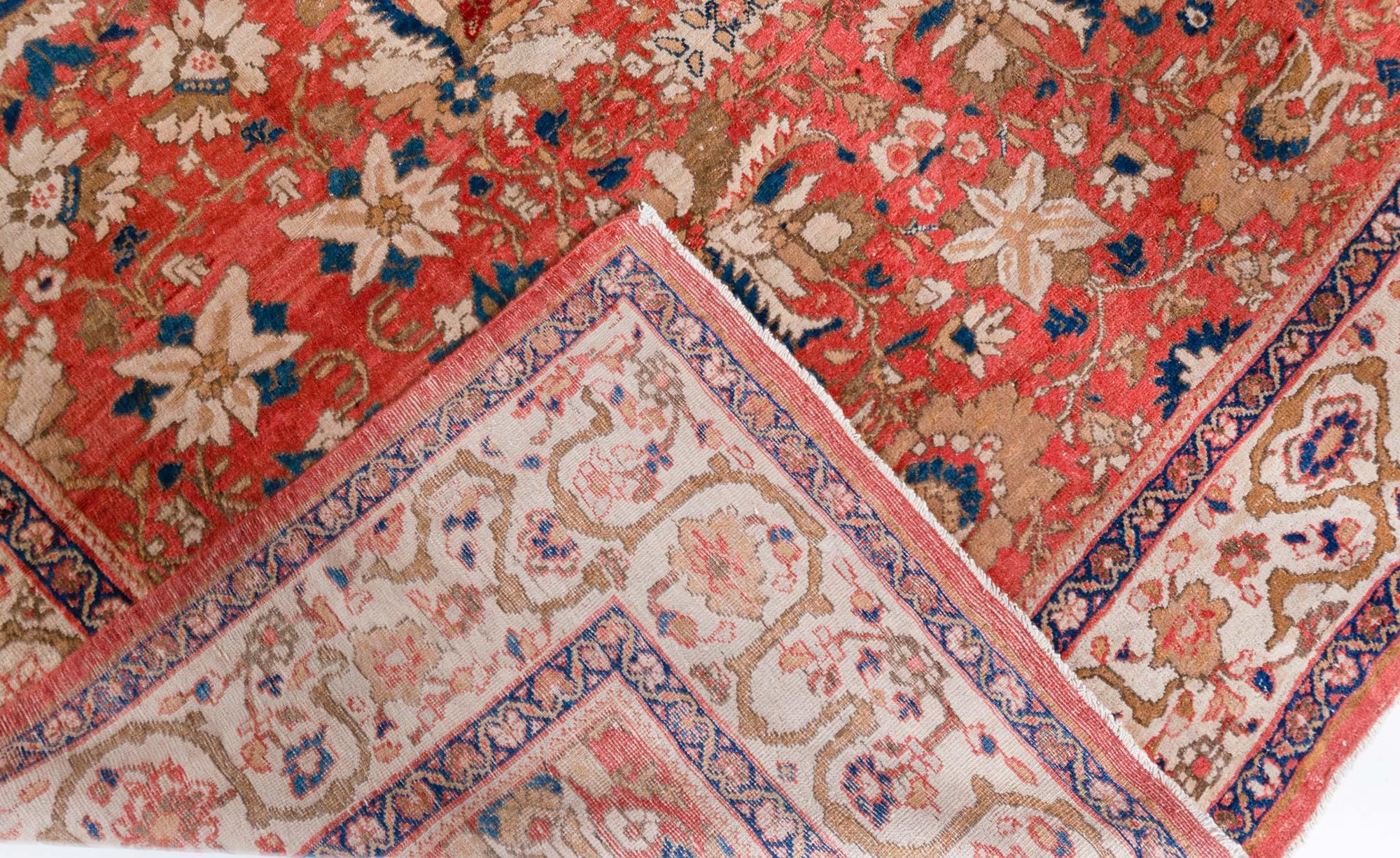 Laine Ancien tapis persan Sultanabad à fond rouge floral fait à la main en vente
