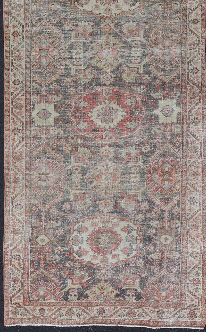 Antique Persian Sultanabad Gallery with Floral Design in Lt. Blue, Gray & Red For Sale 4