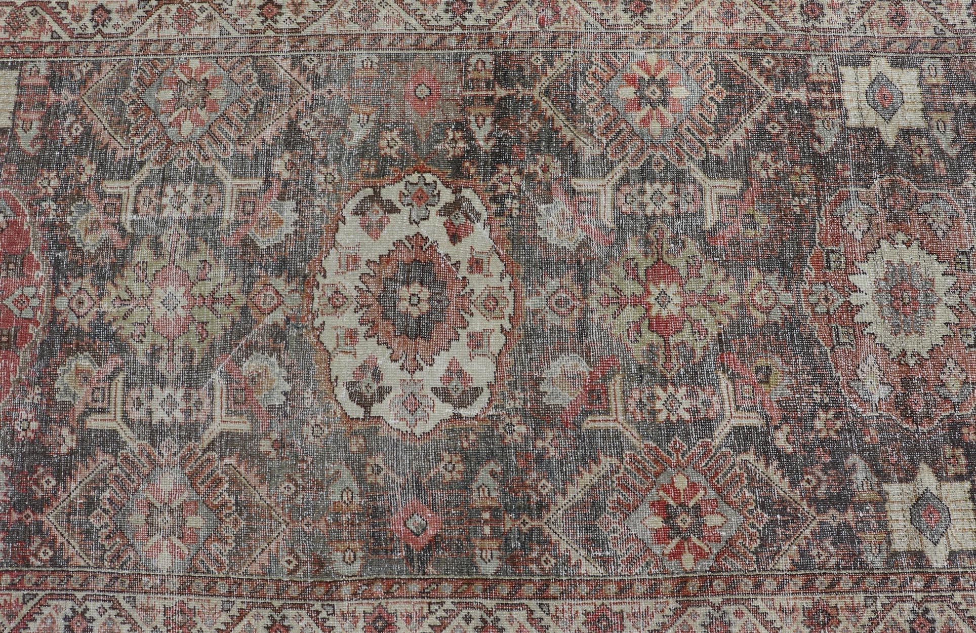Antique Persian Sultanabad Gallery with Floral Design in Lt. Blue, Gray & Red In Good Condition For Sale In Atlanta, GA