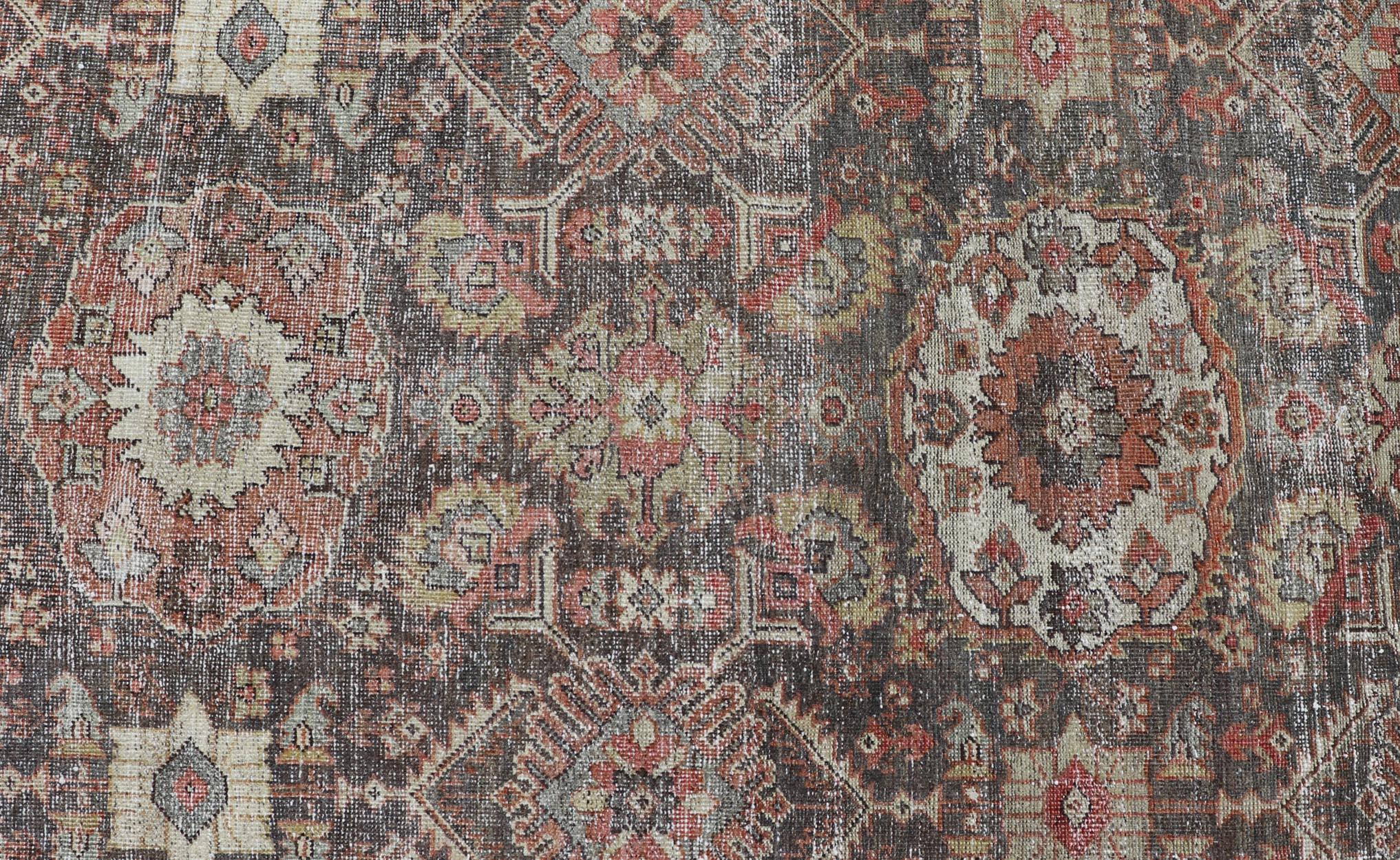 Wool Antique Persian Sultanabad Gallery with Floral Design in Lt. Blue, Gray & Red For Sale