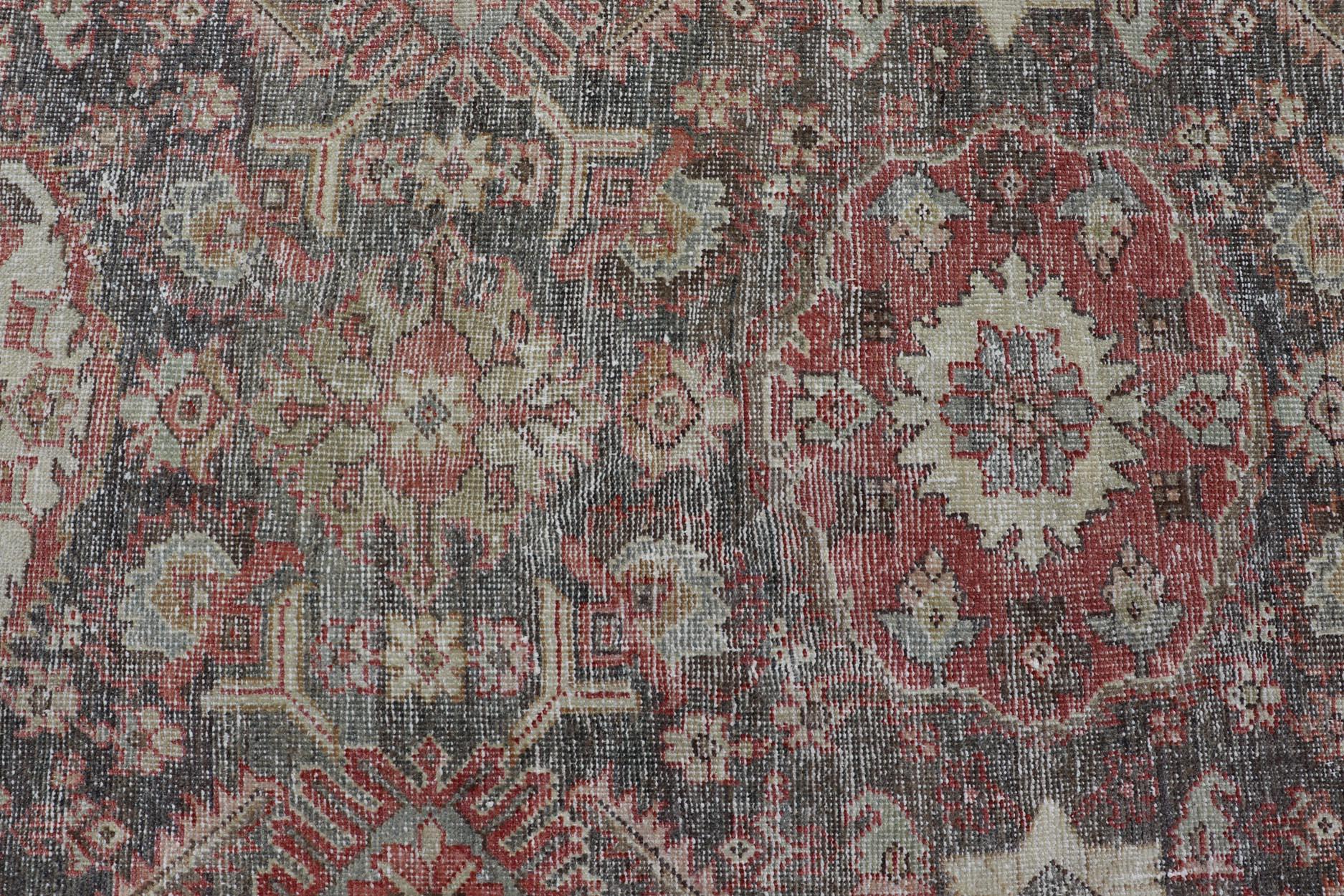 Antique Persian Sultanabad Gallery with Floral Design in Lt. Blue, Gray & Red For Sale 1