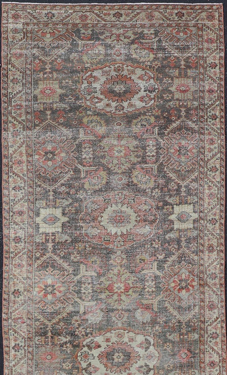 Antique Persian Sultanabad Gallery with Floral Design in Lt. Blue, Gray & Red For Sale 2