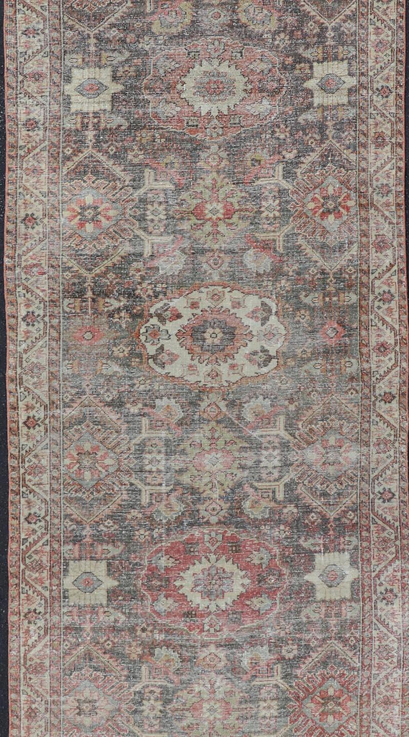 Antique Persian Sultanabad Gallery with Floral Design in Lt. Blue, Gray & Red For Sale 3