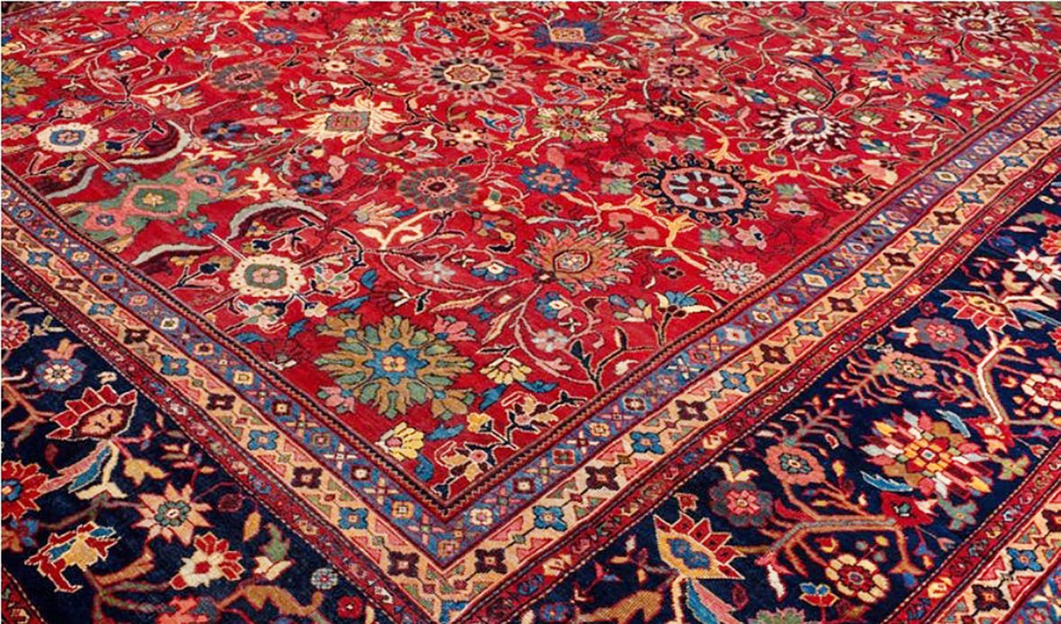20th Century Antique Persian Sultanabad Handwoven Luxury Red/Navy Rug, 14'-4
