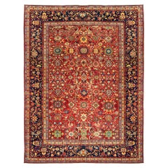 Antique Persian Sultanabad Handwoven Luxury Red/Navy Rug, 14'-4" X 18 Size