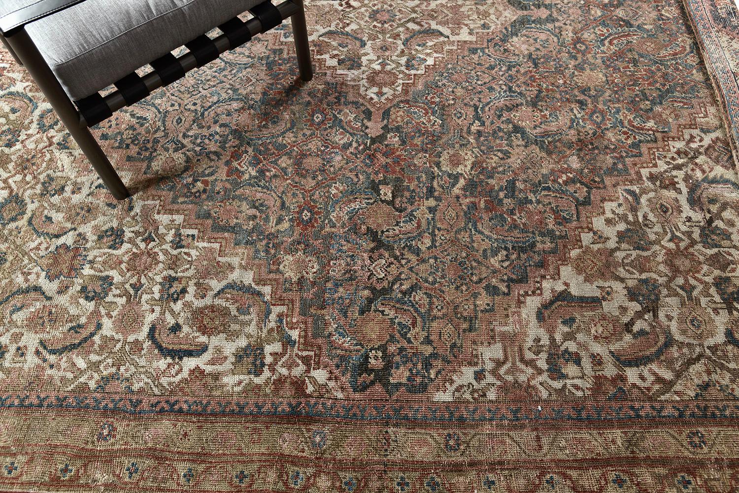 Hand-Knotted Antique Persian Sultanabad Herati Square Rug