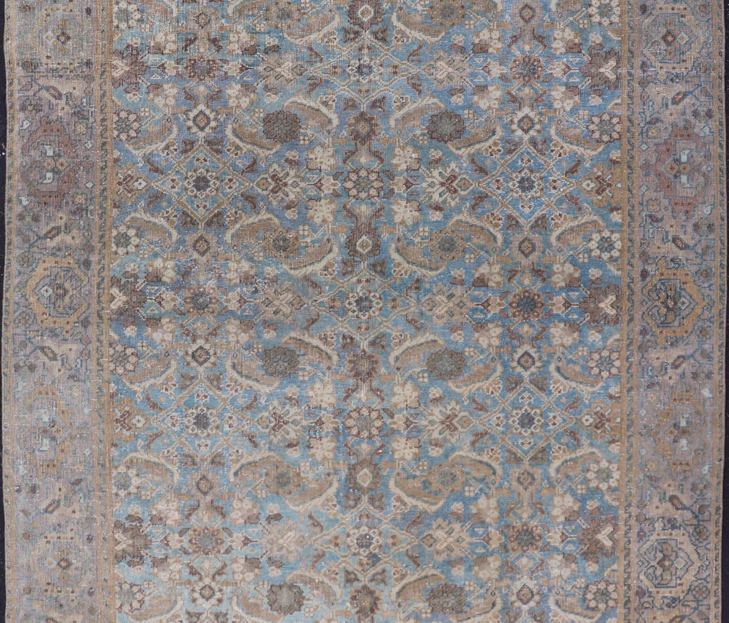 Antique Persian Sultanabad In Floral All-Over Design in Light Blue With Tan For Sale 4
